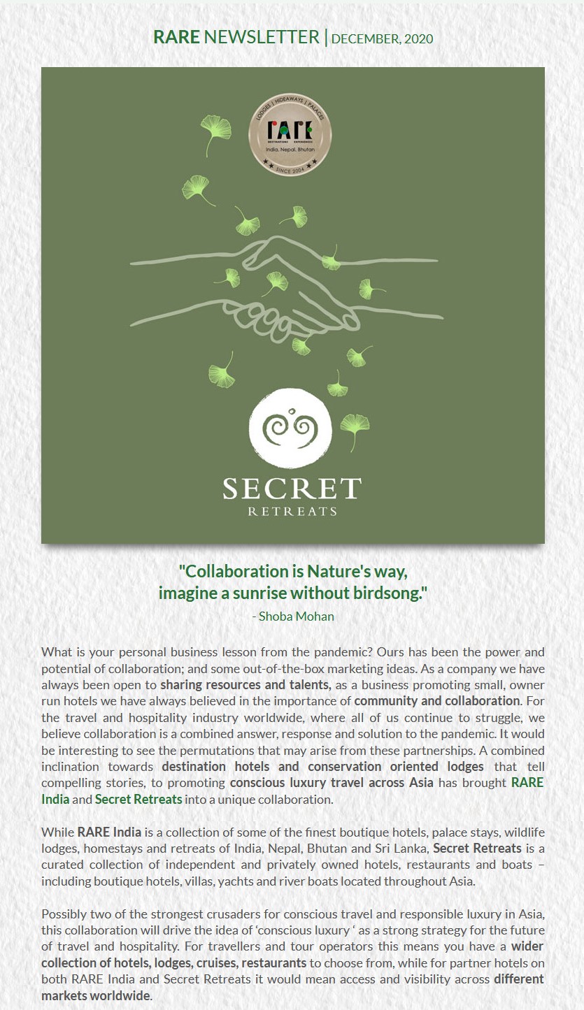 RARE Newsletter I Vol 20 I Dec 2020 I Collaboration with Secret Retreats
